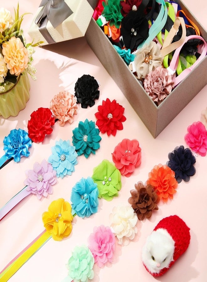 Reginary 100 Pcs Dog Collar Flowers Bulk Flowers Pet Bows Floral Cat Accessory Adjustable Nylon Multicolor Pet Bowties Floral Collar for Small Pets - Image 5