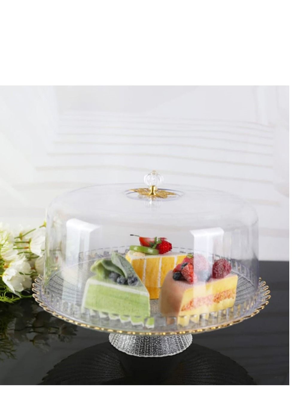 Cake Stand with Dome Cover Acrylic Wood Cookie Platter Serving for Wedding  Party | eBay