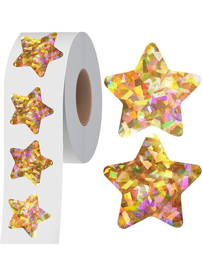 erorex 500 Pcs Holographic Glitter Star Stickers Self Adhesive Metallic Silvery Foil Stickers Reflective Sparkly Star Stickers Reward Behavior Chart Labels For Kids Students Teachers Gold - Image 1