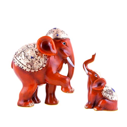 MARINER'S CREATION Resin and Marble Dust Elephant Set Statue Idol for Home Decor (Big One 20x9x18.5 cm, Small One 10x7.5x16 cm, Multicolour) - Image 1
