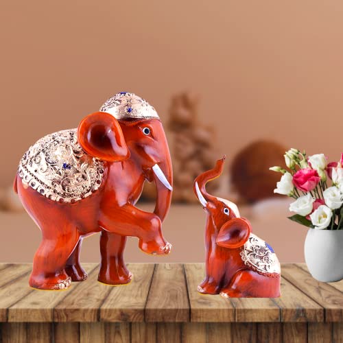 MARINER'S CREATION Resin and Marble Dust Elephant Set Statue Idol for Home Decor (Big One 20x9x18.5 cm, Small One 10x7.5x16 cm, Multicolour) - Image 2