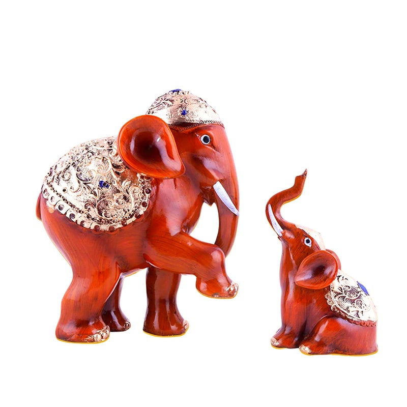 MARINER'S CREATION Resin and Marble Dust Elephant Set Statue Idol for Home Decor (Big One 20x9x18.5 cm, Small One 10x7.5x16 cm, Multicolour) - Image 3