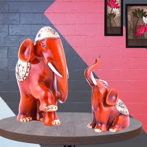 MARINER'S CREATION Resin and Marble Dust Elephant Set Statue Idol for Home Decor (Big One 20x9x18.5 cm, Small One 10x7.5x16 cm, Multicolour) - Image 4