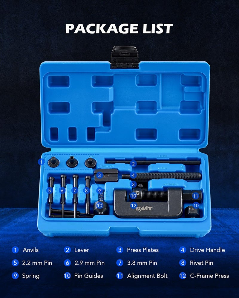 Orion Motor Tech 19pc Chain Brake Tool Kit with C Frame 3 Anvils 5 Break Tips, Dirtbike ATV Bicycle Motorcycle Chain Tool Chain Link Removal Tool Chain Rivet Tool for Cam & 25 to 630 Chains - Image 3