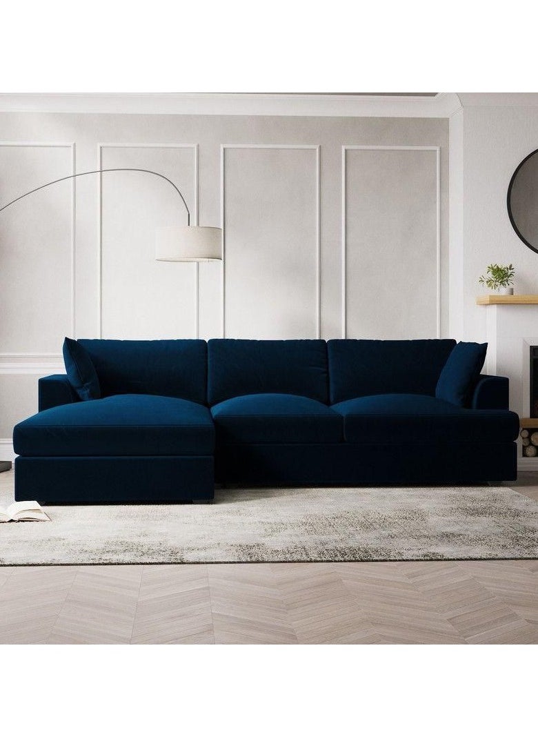 Betak - Elegant Dark Blue Velvet L-Shaped Sofa - 240x150x45x85 cm - Swedish Wood - Image 1