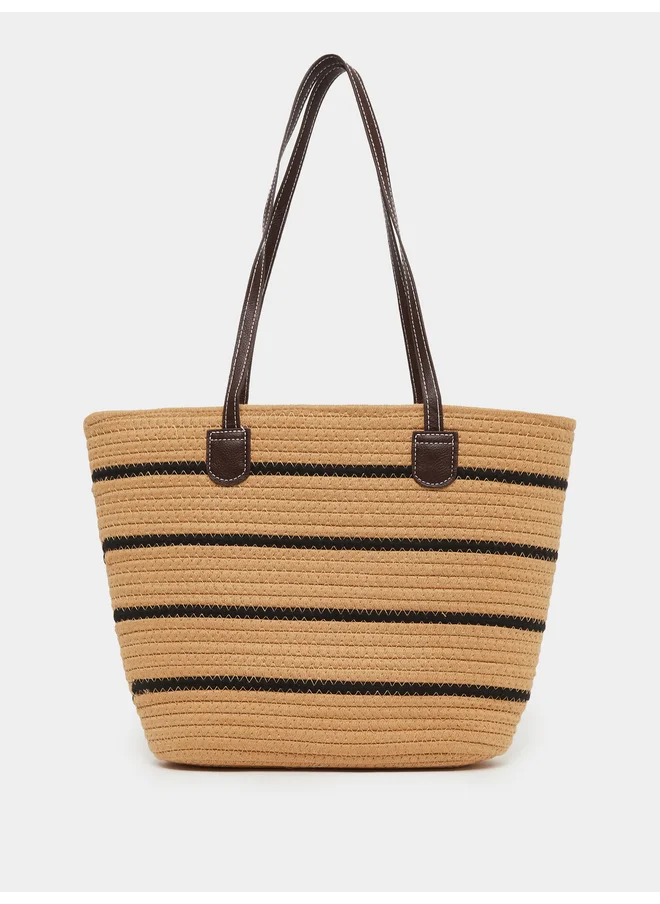 Styli Styli Khaki Striped Tote Bag