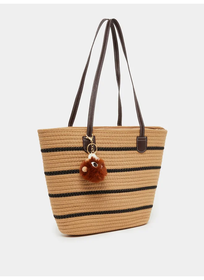 Styli Styli Khaki Striped Tote Bag