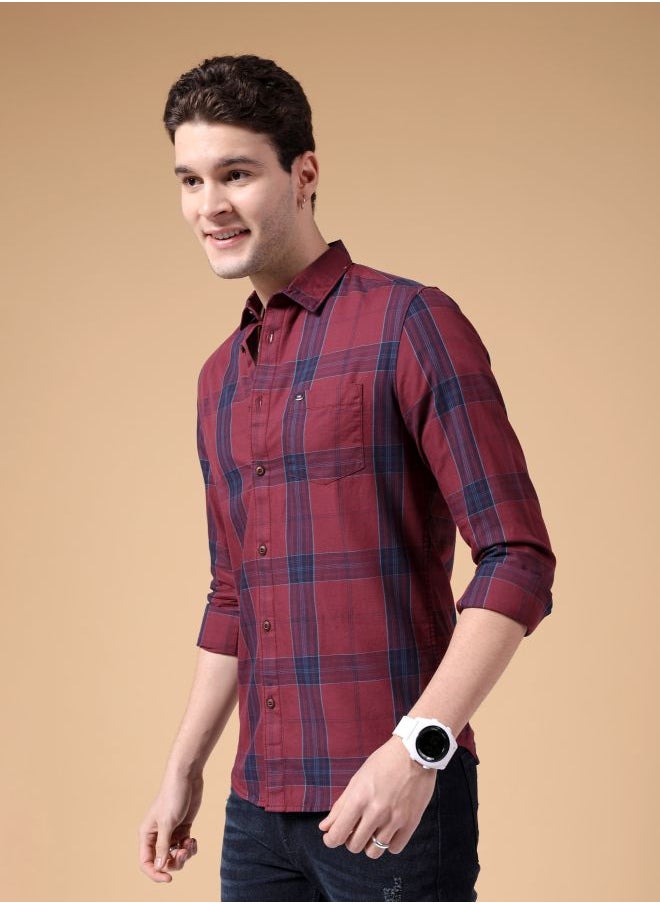 The Indian Garage Co Men Slim Fit Checkered Full Sleeves Cutaway Collar Casual Shirt  - Image 3