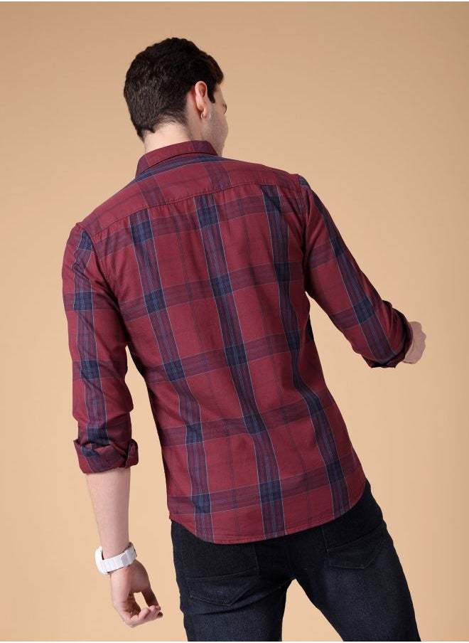 The Indian Garage Co Men Slim Fit Checkered Full Sleeves Cutaway Collar Casual Shirt  - Image 2
