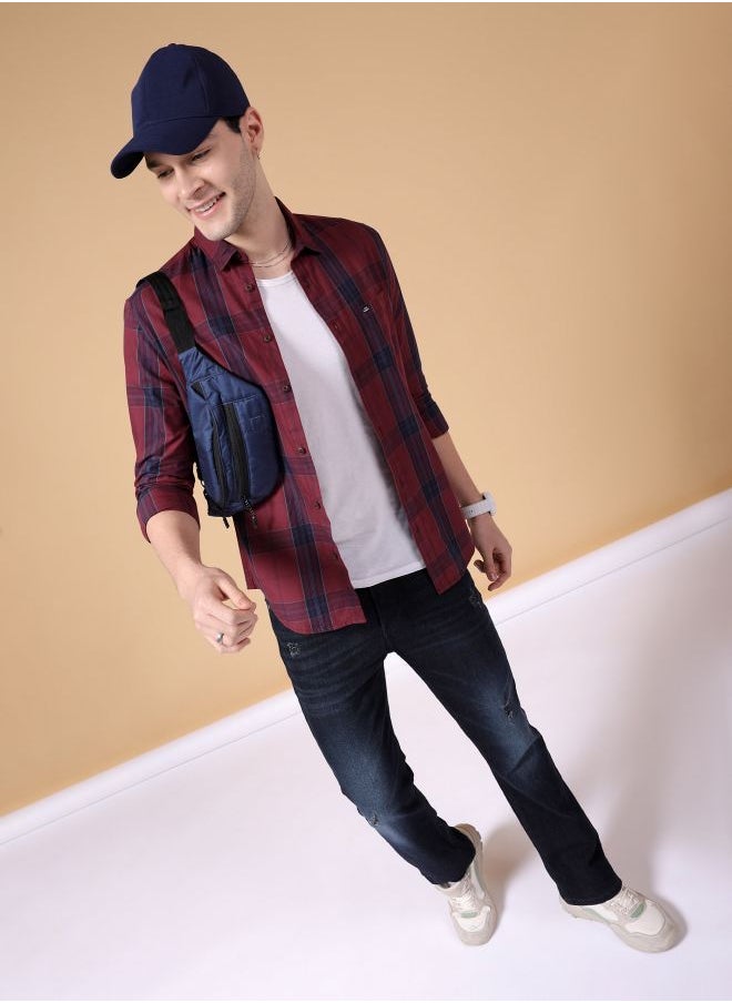 The Indian Garage Co Men Slim Fit Checkered Full Sleeves Cutaway Collar Casual Shirt  - Image 5