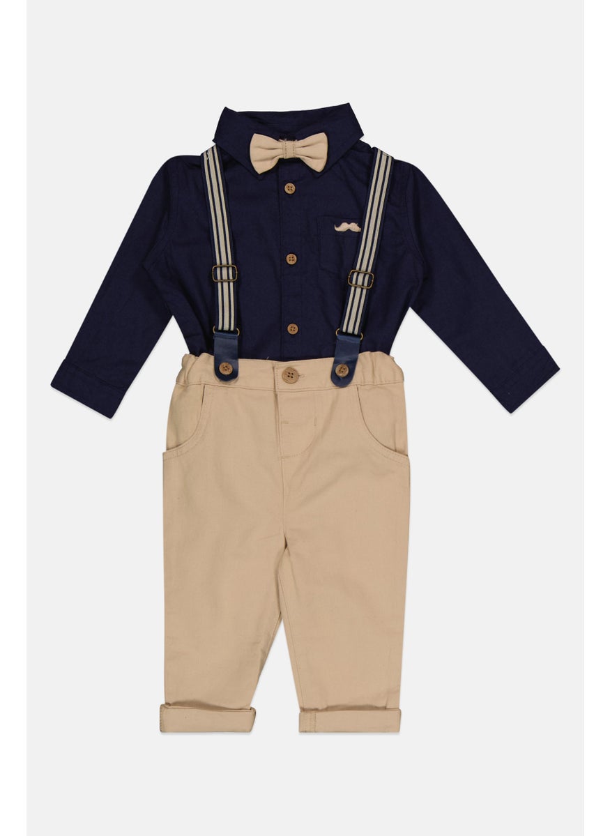 Little Gent - Toddlers Boy 3 Piece Shirt And Pant Set, Tan - Image 1