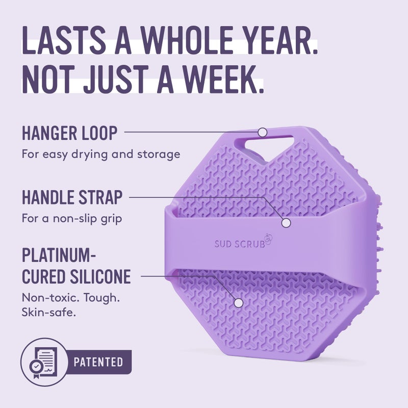 Sud ScrubÂ® Antimicrobial Silicone Body Scrubber, Exfoliating Body Brush for Sensitive Skin, Antibacterial Shower Scrubber for Body, Bathroom Essentials for Men & Women, Purple - Image 4