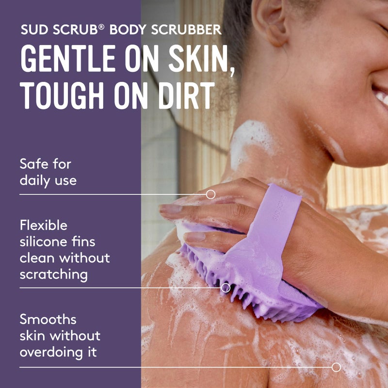 Sud ScrubÂ® Antimicrobial Silicone Body Scrubber, Exfoliating Body Brush for Sensitive Skin, Antibacterial Shower Scrubber for Body, Bathroom Essentials for Men & Women, Purple - Image 3
