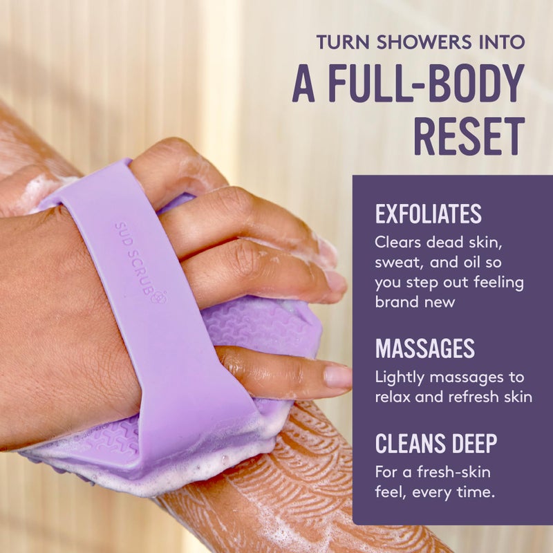 Sud ScrubÂ® Antimicrobial Silicone Body Scrubber, Exfoliating Body Brush for Sensitive Skin, Antibacterial Shower Scrubber for Body, Bathroom Essentials for Men & Women, Purple - Image 5