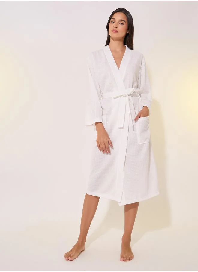 ستايلي Texture Long Sleeve Tie-Up Waist Robe