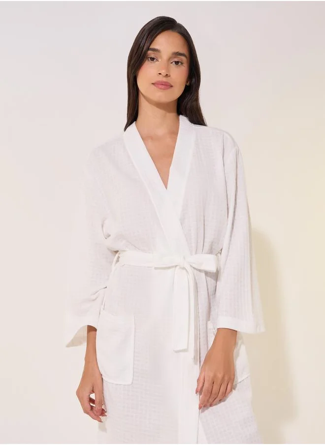 ستايلي Texture Long Sleeve Tie-Up Waist Robe