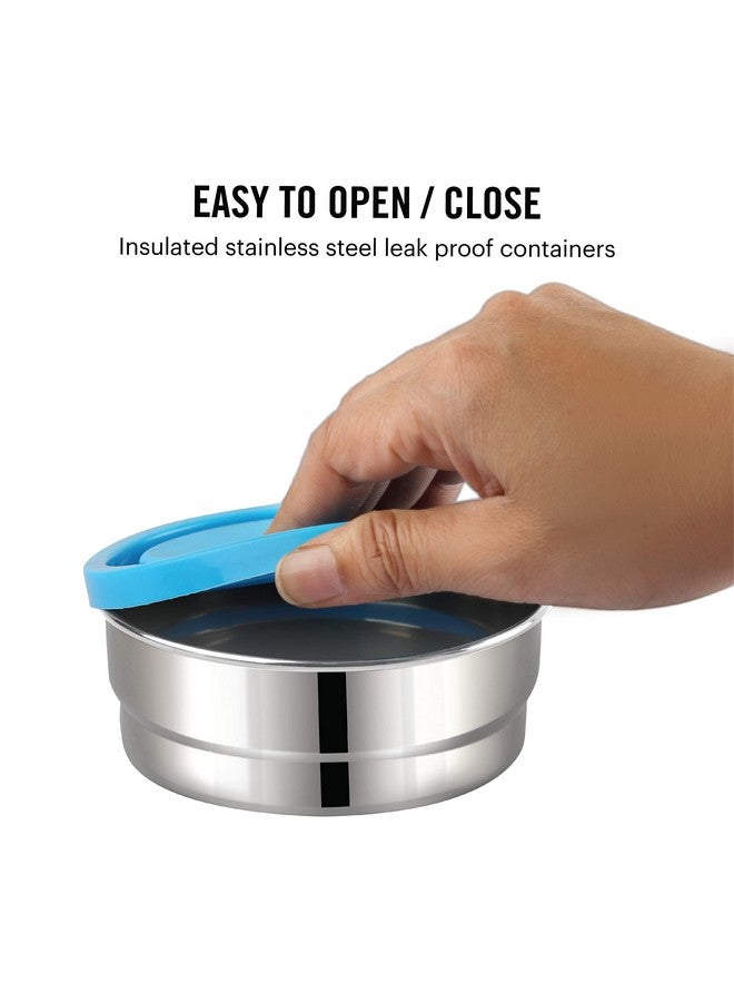 Cello CELLO Eco Bite Stainless Steel Lunch Box 2 Container with Jacket, Blue | Microwave Safe & Leak Proof Containers | Full Meal and Easy to Carry  - Image 4