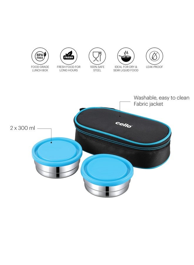 Cello CELLO Eco Bite Stainless Steel Lunch Box 2 Container with Jacket, Blue | Microwave Safe & Leak Proof Containers | Full Meal and Easy to Carry  - Image 2
