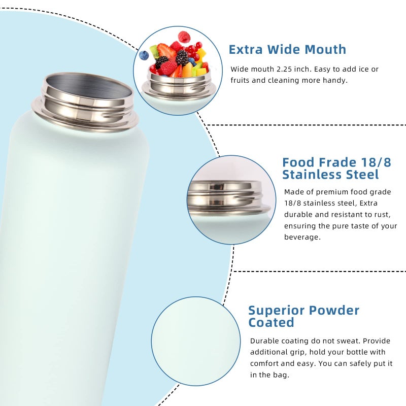 Volhoply 32 oz Insulated Water Bottles Bulk 4 Pack with Straw Lid & Spout Lid,Stainless Steel Sports Water Bottle,Double Wall Vacuum Cups,Leakproof Wide Mouth Metal Flask for Hiking,Camping(Mix,4) - Image 5