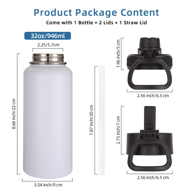Volhoply 32 oz Insulated Water Bottles Bulk 4 Pack with Straw Lid & Spout Lid,Stainless Steel Sports Water Bottle,Double Wall Vacuum Cups,Leakproof Wide Mouth Metal Flask for Hiking,Camping(Mix,4) - Image 4