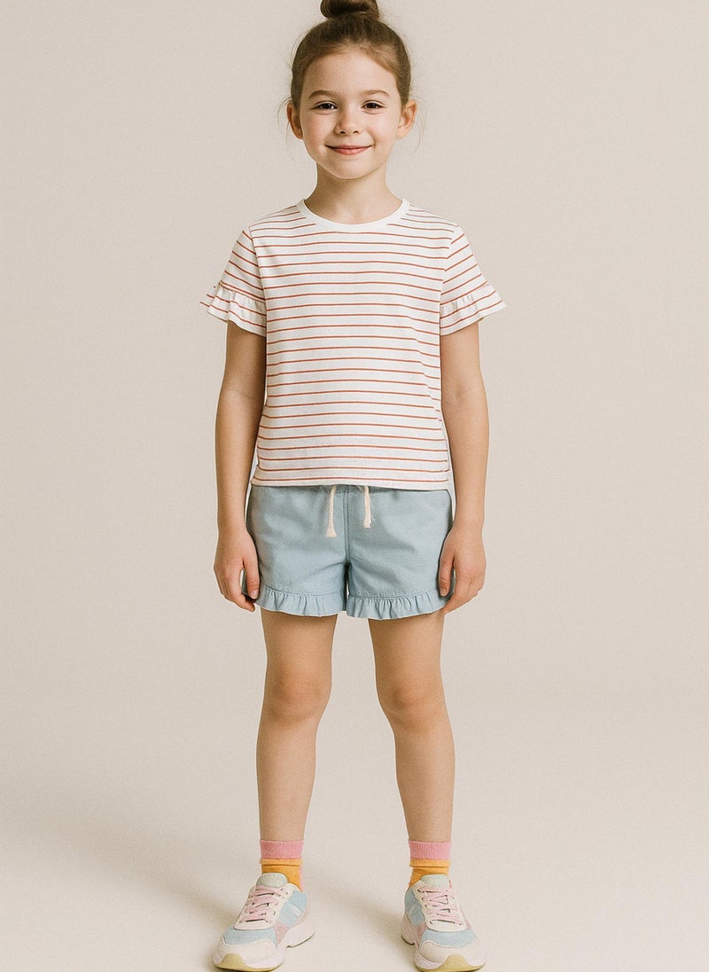 MINOTI Girls T-Shirt with Ruffle Sleeve Detail - Image 1