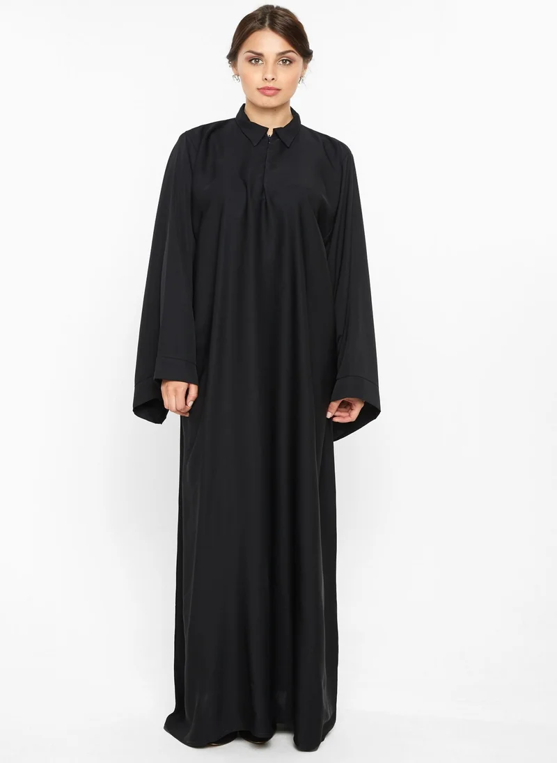 النخبة Black high color abaya