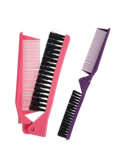 Healeved 2PCS Folding Hair Brush Travel Size Portable Brush Double Headed Foldable Hair Brush Compact Pocket Hair Comb Folding Hair Brush Folding Comb for WomenMen