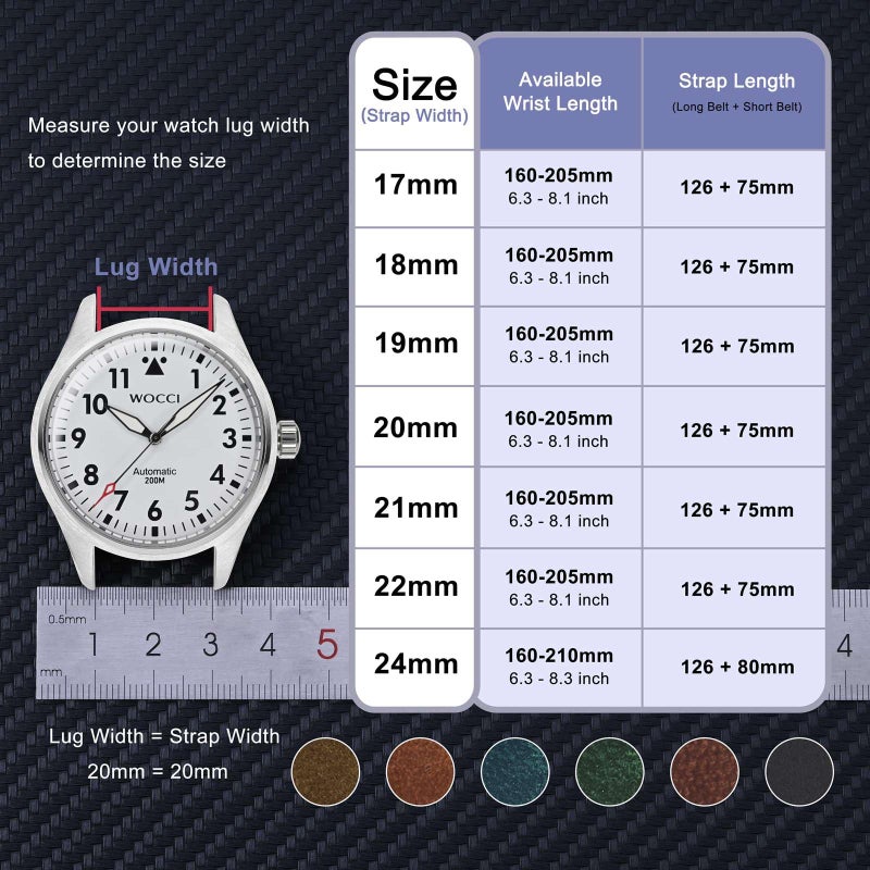 WOCCI 20mm Old-fashioned Watch Band for Men, Top Grain Leather, Silver Brushed Buckle (Pecan Brown) - Image 4