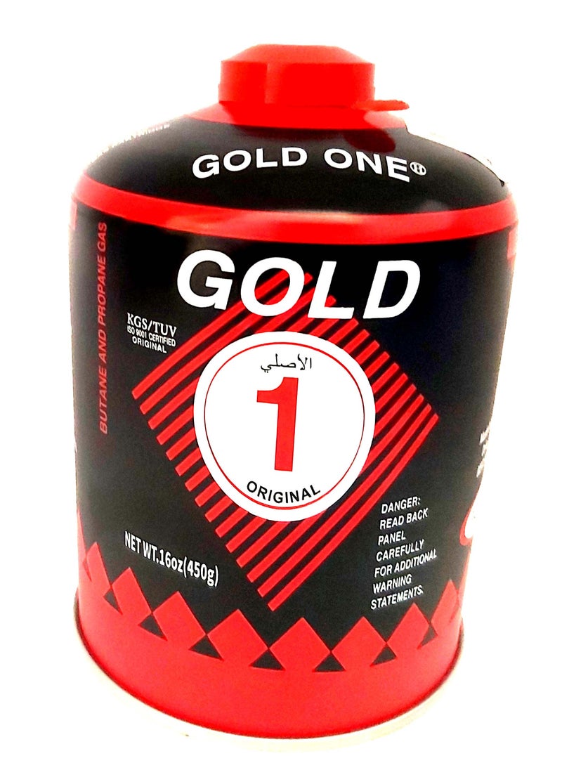 GOLD ONE Screw Type Butane Gas Catridge 450 gm | Camping Gas | Propane Gas for Portable Camping Stove | Picnic Stove  - Image 1