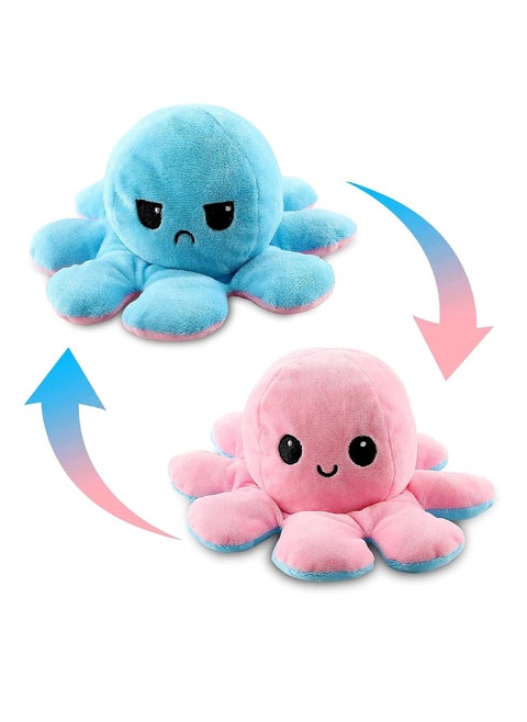 ECVV Reversible Plushie Plush Emotion Mood Octopus Toy Flip Moody Happy Sad Angry Inside Out (Pink-Blue)
