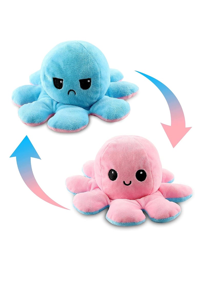 ECVV - ECVV Reversible Plushie Plush Emotion Mood Octopus Toy Flip Moody Happy Sad Angry Inside Out (Pink-Blue) - Image 1