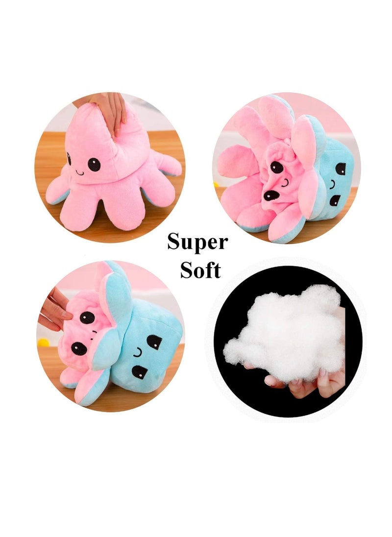 ECVV - ECVV Reversible Plushie Plush Emotion Mood Octopus Toy Flip Moody Happy Sad Angry Inside Out (Pink-Blue) - Image 1