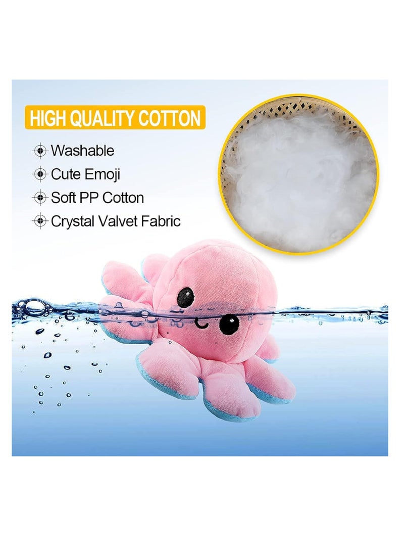 ECVV - ECVV Reversible Plushie Plush Emotion Mood Octopus Toy Flip Moody Happy Sad Angry Inside Out (Pink-Blue) - Image 1