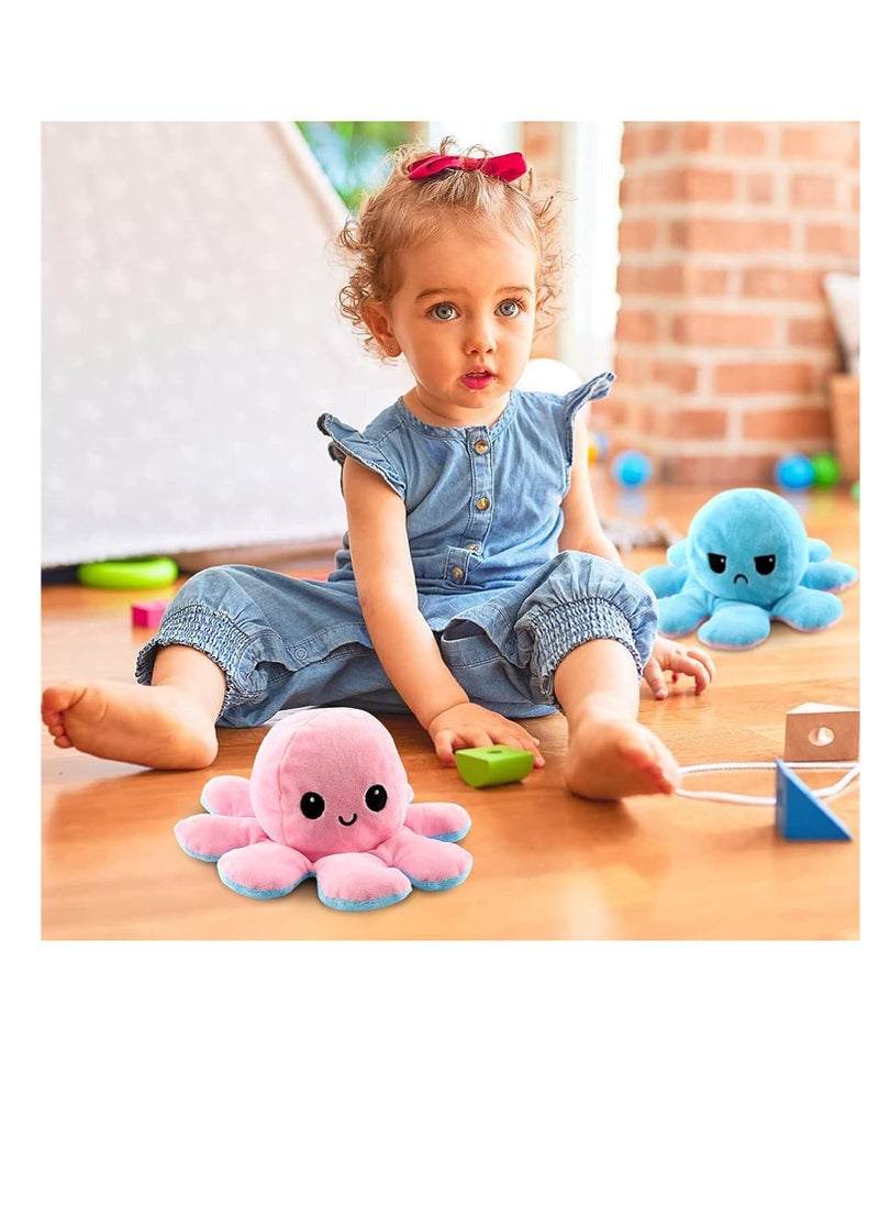 ECVV - ECVV Reversible Plushie Plush Emotion Mood Octopus Toy Flip Moody Happy Sad Angry Inside Out (Pink-Blue) - Image 1
