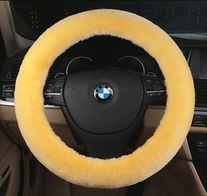 Generic New car wool steering wheel cover wool short plush cute wool car handle cover winter handle cover fur one Beige 