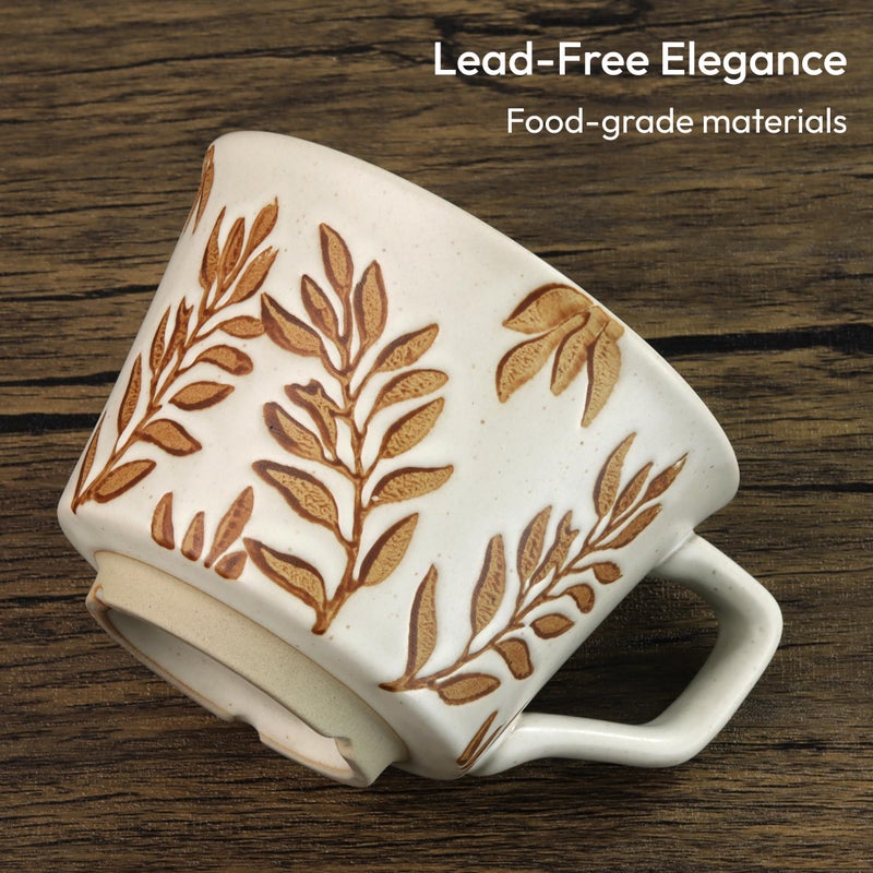 LINVIA Ceramic Coffee Mug, 12 oz Small Novelty Unique Teacup with Handle, Stoneware Cup for Tea Mocha Latte Cappuccino (Ivy) - Image 4