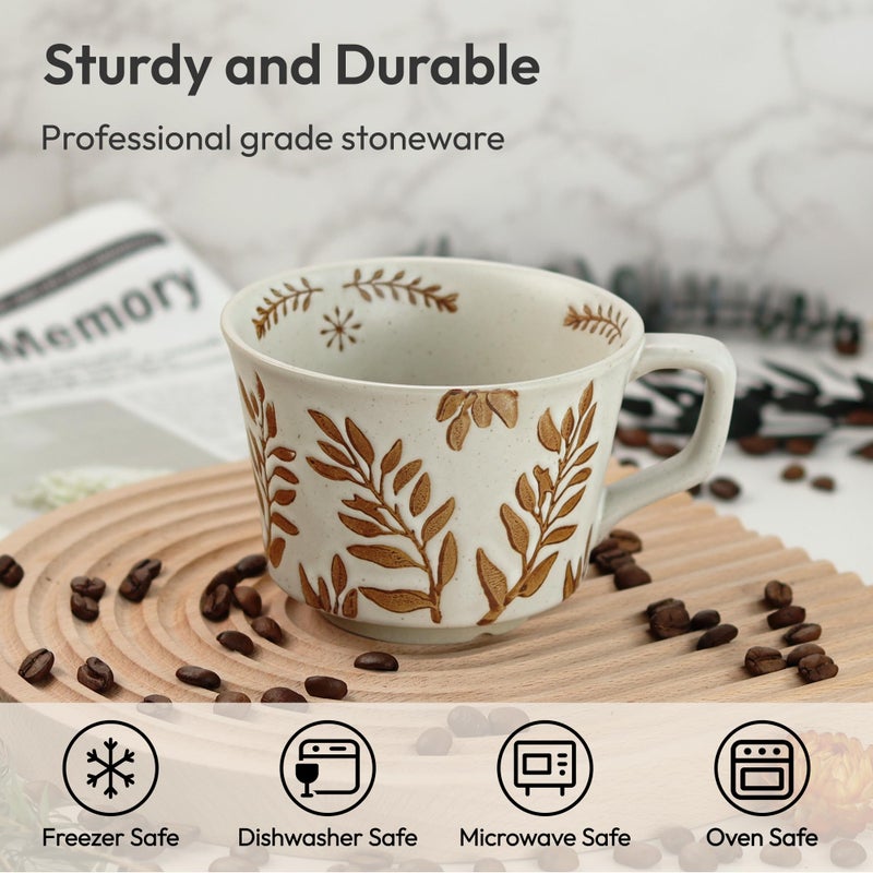 LINVIA Ceramic Coffee Mug, 12 oz Small Novelty Unique Teacup with Handle, Stoneware Cup for Tea Mocha Latte Cappuccino (Ivy) - Image 2