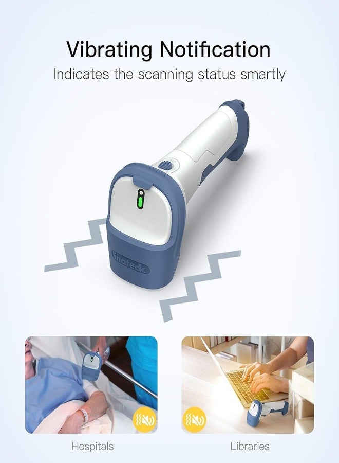 Inateck Bluetooth Barcode Scanner, 2D Wireless Barcode Scanner, Bluetooth 5.0 and 2.4Ghz Adapter, 3 in 1 Reader, Support GS1 Barcode, BCST-73 Blue White - Image 4