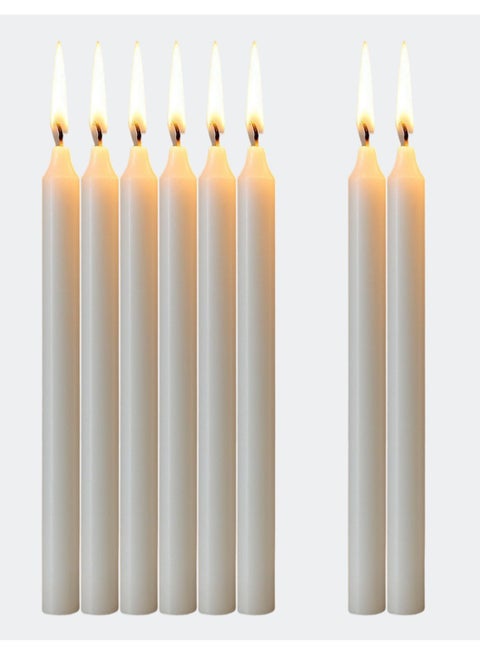 Classic Candles 8pcs White Household Candle, Height 20cm, Diameter 2cm, ideal for Wedding and Dinner Table