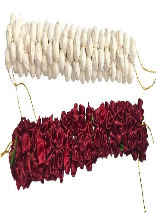 Gozby WellPoint Artificial Flower Gajra Bun Juda Maker – Hair Accessories for Women & Girls, White & Maroon Floral for Wedding, Bridal, Bridesmaid & Festive Decoration (2 psc) - Image 3