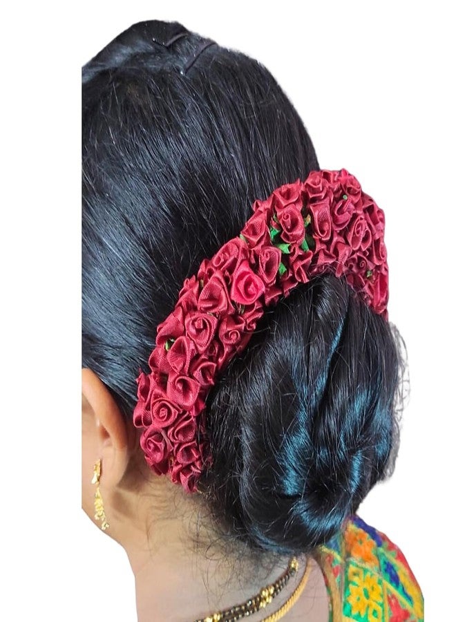 Gozby WellPoint Artificial Flower Gajra Bun Juda Maker – Hair Accessories for Women & Girls, White & Maroon Floral for Wedding, Bridal, Bridesmaid & Festive Decoration (2 psc) - Image 5