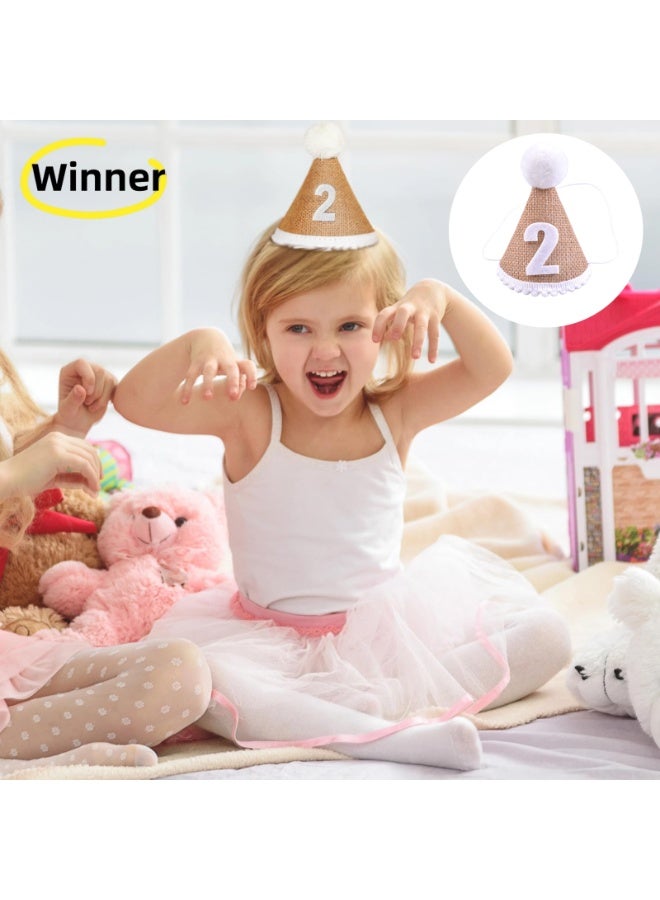 Winner Boy's 2nd birthday hat, khaki handmade linen cone birthday hat, photo prop for boys and girls' 2nd birthday parties, birthday party decorations. - Image 1