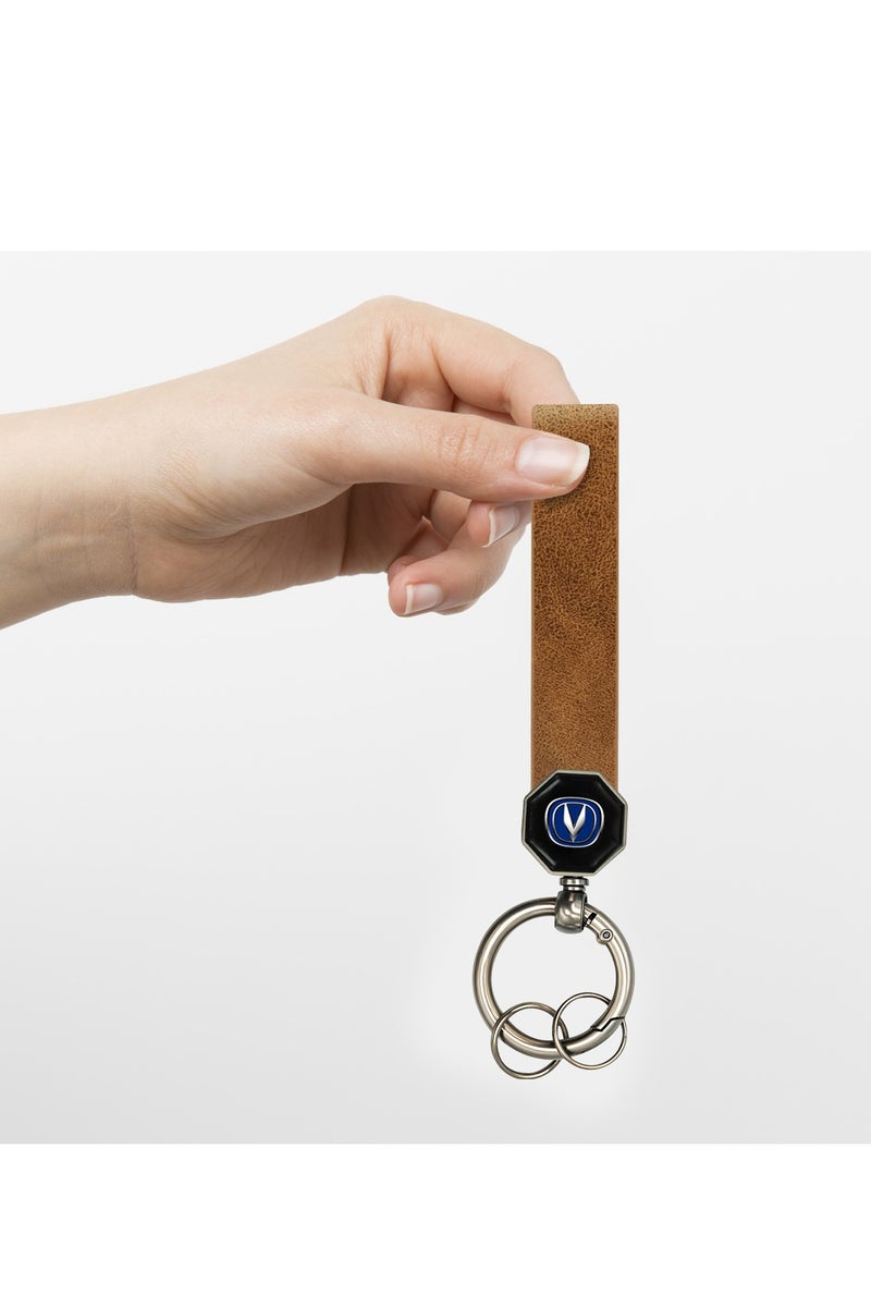 Changan Leather Keychain 12.5cm x 1.5cm with 360° Rotating Metal Ring, Double Screw Fixing, Durable Brown Leather Strap, Portable Spring Ring, Key Holder for Car, House Keys, and Accessories, Stylish Key Organizer with Changan Logo - Image 4