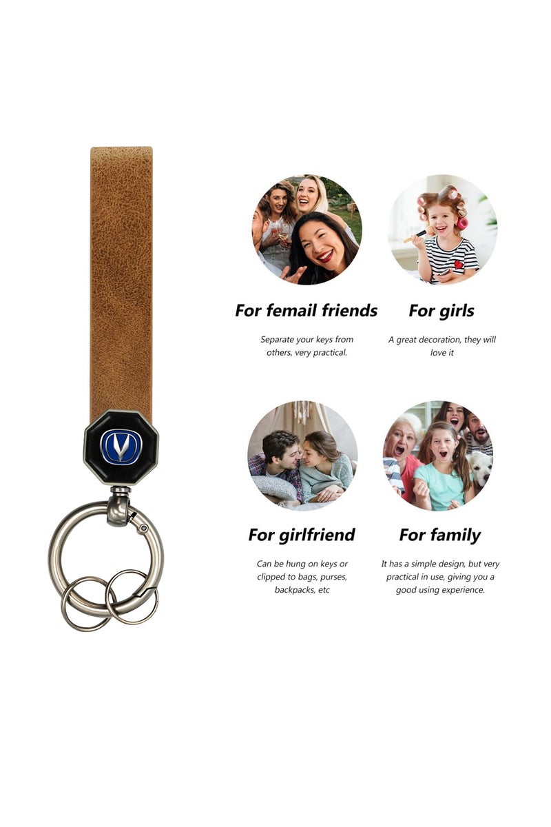 Changan Leather Keychain 12.5cm x 1.5cm with 360° Rotating Metal Ring, Double Screw Fixing, Durable Brown Leather Strap, Portable Spring Ring, Key Holder for Car, House Keys, and Accessories, Stylish Key Organizer with Changan Logo - Image 5