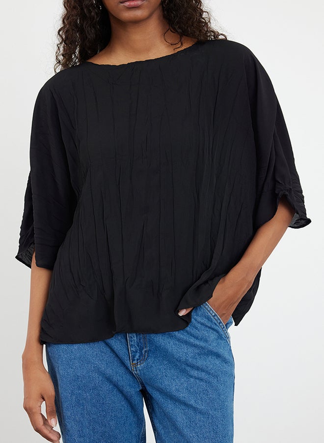 trendyol Black Wrinkle Effect Short Sleeve Woven Blouse TWOAW25BZ00051  - Image 3