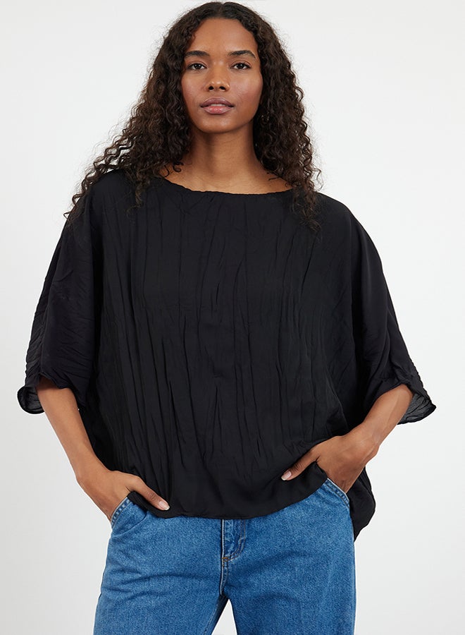 trendyol Black Wrinkle Effect Short Sleeve Woven Blouse TWOAW25BZ00051  - Image 2