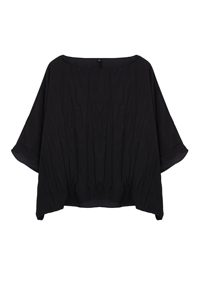 trendyol Black Wrinkle Effect Short Sleeve Woven Blouse TWOAW25BZ00051  - Image 5
