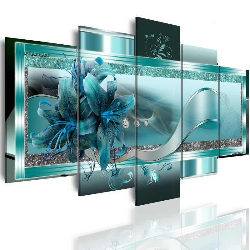 LUDUHU Turquoise Orchid Flowers Canvas Print - Abstract Green Floral Poster, Orchid Wall Art Painting Decor for Home Decoration Artwork Picture Bedroom Green Floral (A,Oversize 40x20inch) - Image 1