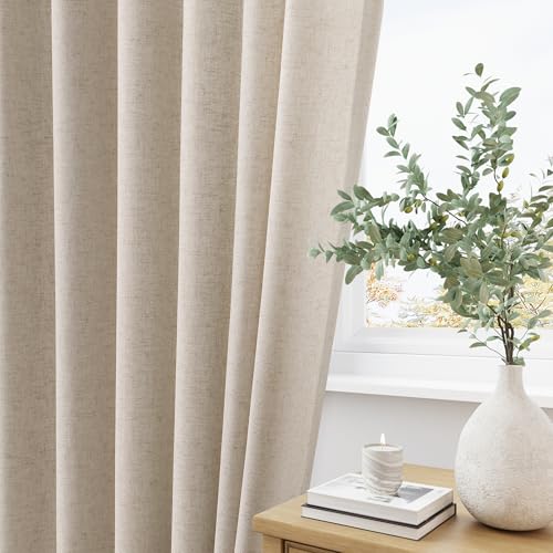 Aersas Light Brown Pinch Pleat Linen Curtains 84 Inch Length 2 Panels Set for Bedroom Dinging Room Semi Sheer Boho Farmhouse Neutral Window Curtains 84 Inches Long for Living Room Nursery 40x84 - Image 3