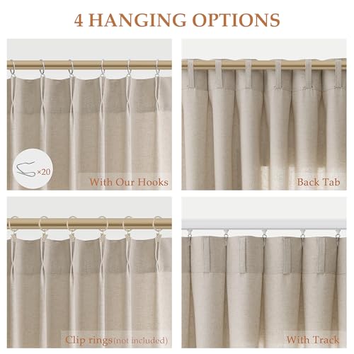 Aersas Light Brown Pinch Pleat Linen Curtains 84 Inch Length 2 Panels Set for Bedroom Dinging Room Semi Sheer Boho Farmhouse Neutral Window Curtains 84 Inches Long for Living Room Nursery 40x84 - Image 2